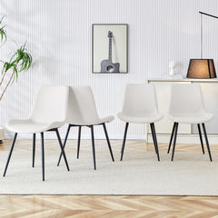 White Artificial Leather Dining Chairs Set of 4 - Curved Widened Cushions for Dining Rooms