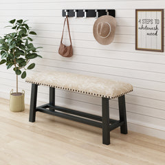 39" Vintage,Linen with Upholstered Bench Seat,Rustic Wood Legs for Bedroom,Living Room,Beige