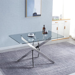 Modern Glass Dining Table with Chrome Stainless Steel Base