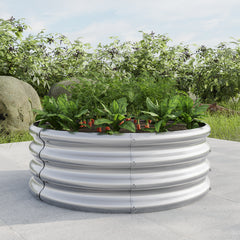 32" Tall Round Metal Raised Garden Bed, Planter Box for Vegetables - Silver