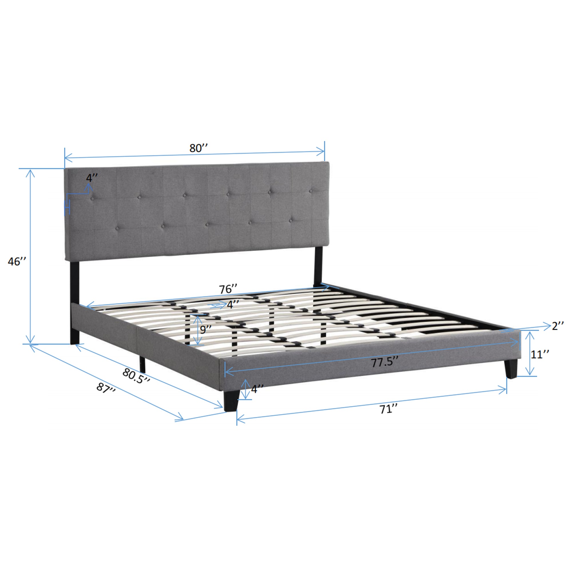 King Size Upholstered Platform Bed Frame with Button Tufted Linen Fabric Headboard, No Box Spring Needed, Wood Slat Support, Easy Assembly,  Gray King Size Upholstered Platform Bed Frame with Button Tufted Linen Fabric Headboard, No Box Spring Needed, Wood Slat Support, Easy Assembly,  Gray