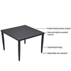Outdoor Dining Table - 40"x40" Square Patio Aluminum with Tapered Feet & Umbrella Hole, Ember Black