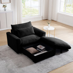 Black Corduroy Sofa Couch, Modular Couch with Storage Ottoman, Couch Deep Seat Couches for Modern Living Room/Apartment/Office