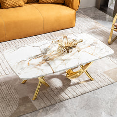 Gold Marble Coffee Table, 50.8" Modern Table for Living Room