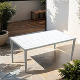 Outdoor Aluminum Dining Table in Rectangle with Umbrella Hole and Tapered Feet - Matte White & Grayish
