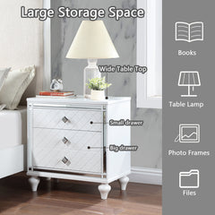Contemporary Nightstands with mirror frame - Modern Side Table for All Your Rooms, White