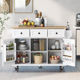 Kitchen Island on 5 Wheels with Storage Cabinet and 3 Drawers for Dinning Room,White