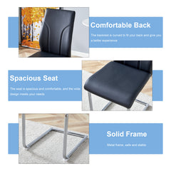 Set of 2 Black PU Dining Chairs with High Back & Sturdy Legs