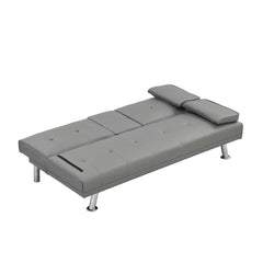 sofa bed with Armrest two holders WOOD FRAME, STAINLESS LEG, FUTON GREY PVC