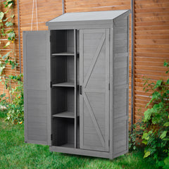68" Tall Outdoor Storage Cabinet, Wooden Garden Shed with Metal Top