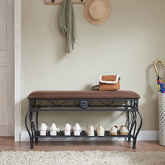 Shoe Rack Bench for Entryway, Upholstered Industrial Storage Bench