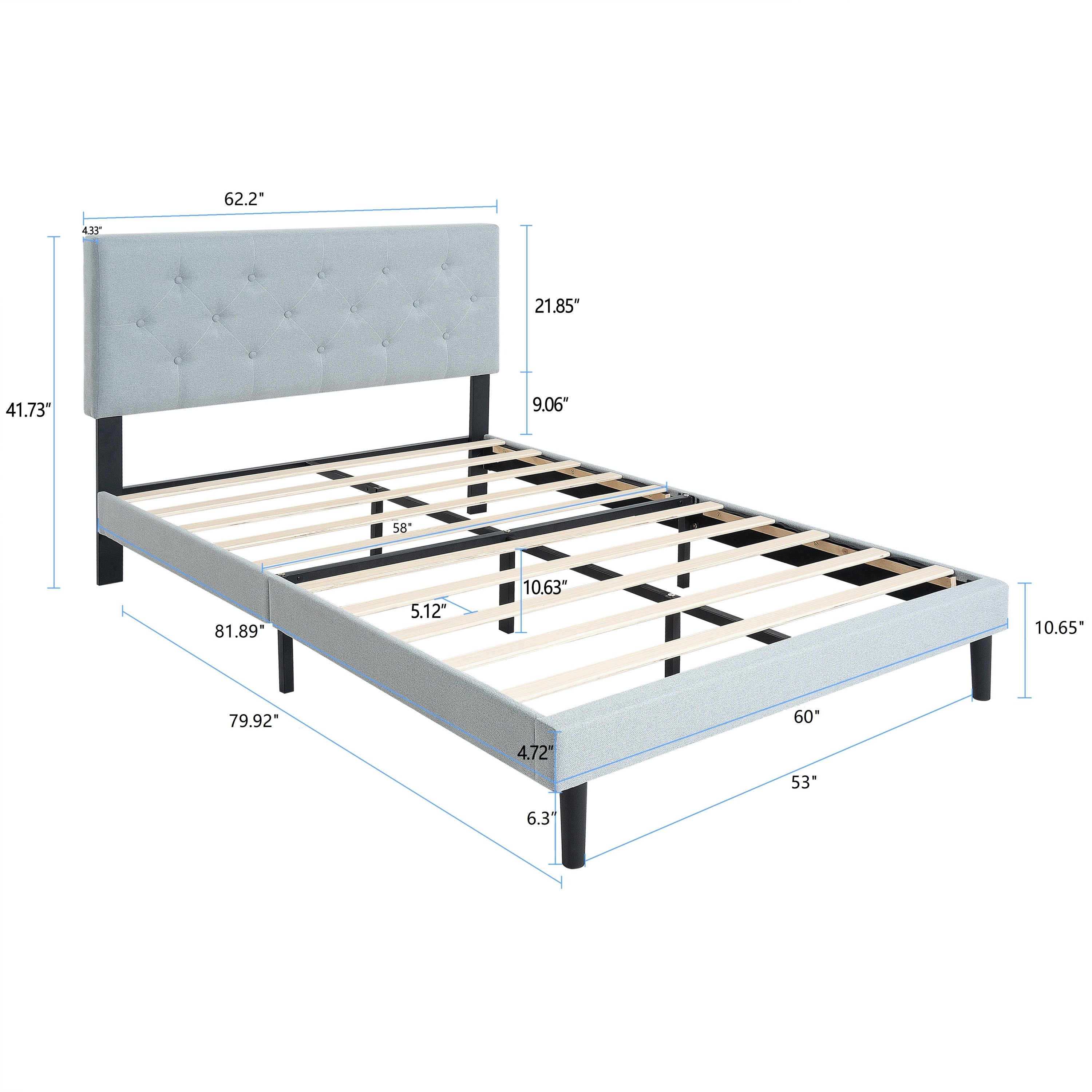 Queen Size Upholstered Platform Bed Frame with Modern Button Tufted Linen Fabric Headboard, No Box Spring Needed, Wood Slat Support, Easy Assembly, Grey Queen Size Upholstered Platform Bed Frame with Modern Button Tufted Linen Fabric Headboard, No Box Spring Needed, Wood Slat Support, Easy Assembly, Grey