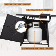 40,000 BTU Propane Fire Pit Table with Steel Lid & Weather Cover, Outdoor Patio