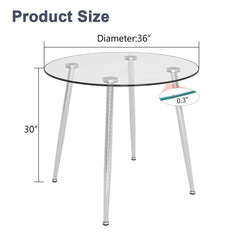 Elegant Round Glass Top Dining Table with Silver Metal Legs - Perfect for Your Dining Room