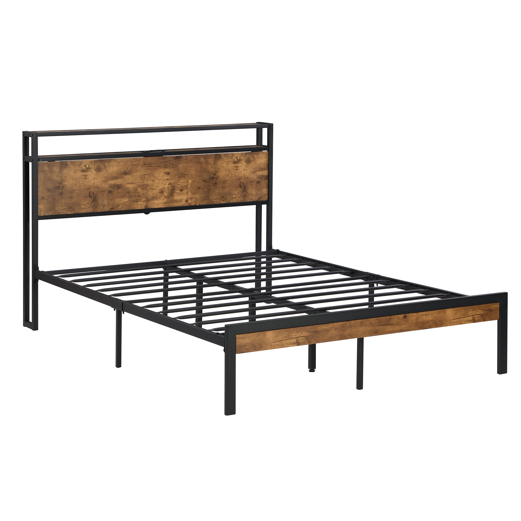 Full Size Metal Platform Bed Frame with Wooden Headboard and Footboard with USB LINER, No Box Spring Needed, Large Under Bed Storage, Easy Assemble Full Size Metal Platform Bed Frame with Wooden Headboard and Footboard with USB LINER, No Box Spring Needed, Large Under Bed Storage, Easy Assemble
