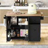 Kitchen Island with Drop Leaf & Pull-Out Organizer, Rolling, Black