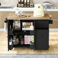 Kitchen Island with Drop Leaf & Pull-Out Organizer, Rolling, Black