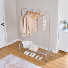 Garment Rack with Basket on Wheels Rolling Clothes Rack for Hanging Clothes Heavy Duty Garment Rack,2 pcs in one carton