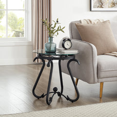 2-Piece Glass Coffee Table Set, Round End Side Table