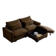 Sectional Sofa Comfy Corduroy Couch for Living Room with Pillows and Round Armrests, Modern Corduroy Sofa Sleeper Deep Couches with Storage Ottoman (Brown, 2-Seat)