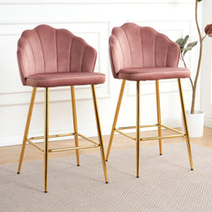Pink Velvet Shell Bar Chair with Gold Legs (Set of 2) – Ideal for Coffee Shop, Bar & Restaurant