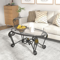 3-Piece Tempered Glass Coffee Table Set with Round Side Tables