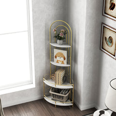 Gold 4-Tier Corner Bookshelf, Modern Metal Frame Plant Stand