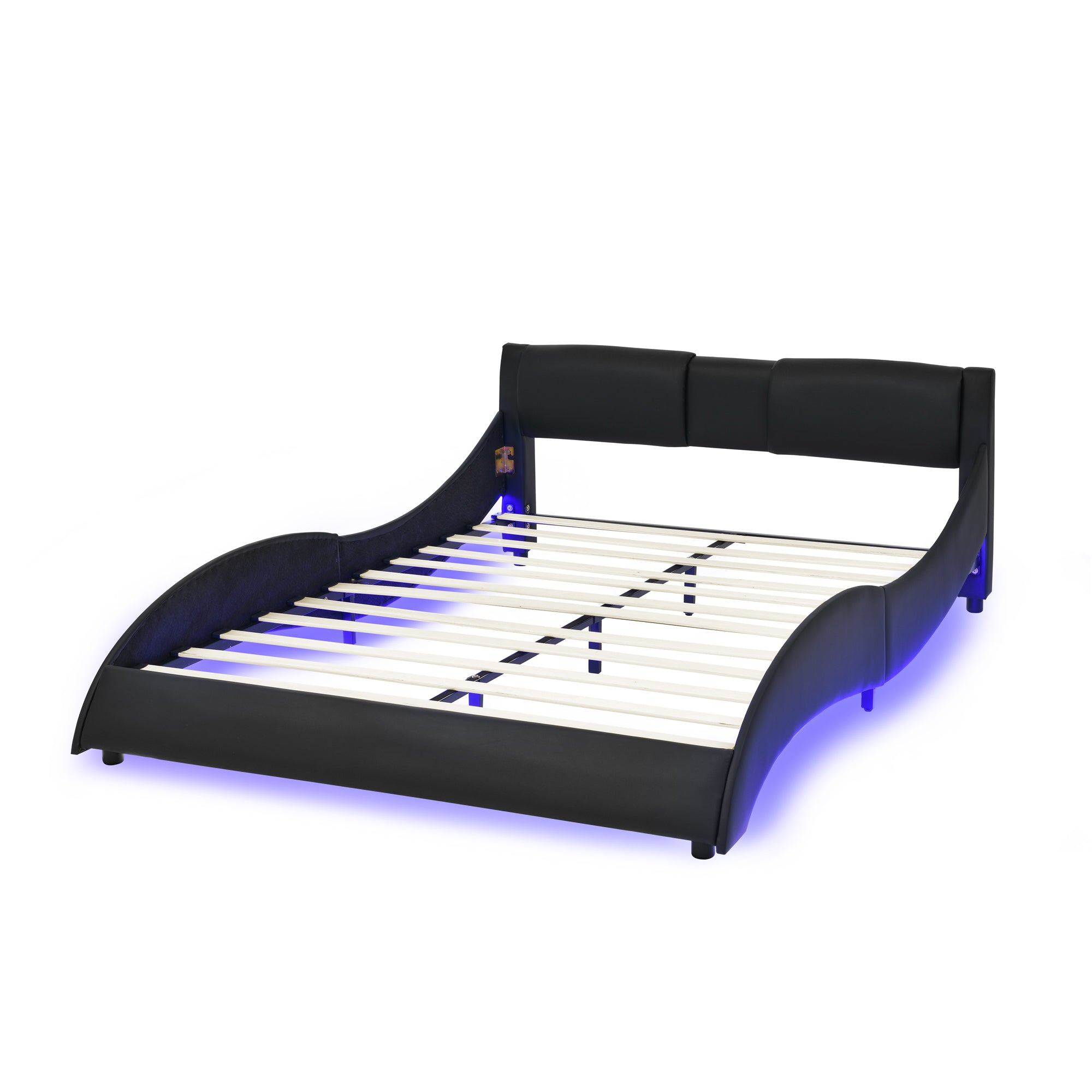 Queen Led Bed Frame Modern Faux Leather Upholstered Platform Bed Frame with RGB LED Lights and Headboard Wave Like Curve Low Profile Bed Frame,Wood Slats Support,Easy Assembly, Black Queen Led Bed Frame Modern Faux Leather Upholstered Platform Bed Frame with RGB LED Lights and Headboard Wave Like Curve Low Profile Bed Frame,Wood Slats Support,Easy Assembly, Black