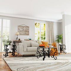 3-Piece Glass Coffee Table Set with Round End Table, Black