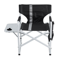 2-Piece Padded Folding Directors Chair with Side Table & Storage, Black/Grey