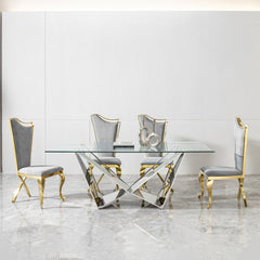 78" Clear Glass Dining Table with Polished Steel Base