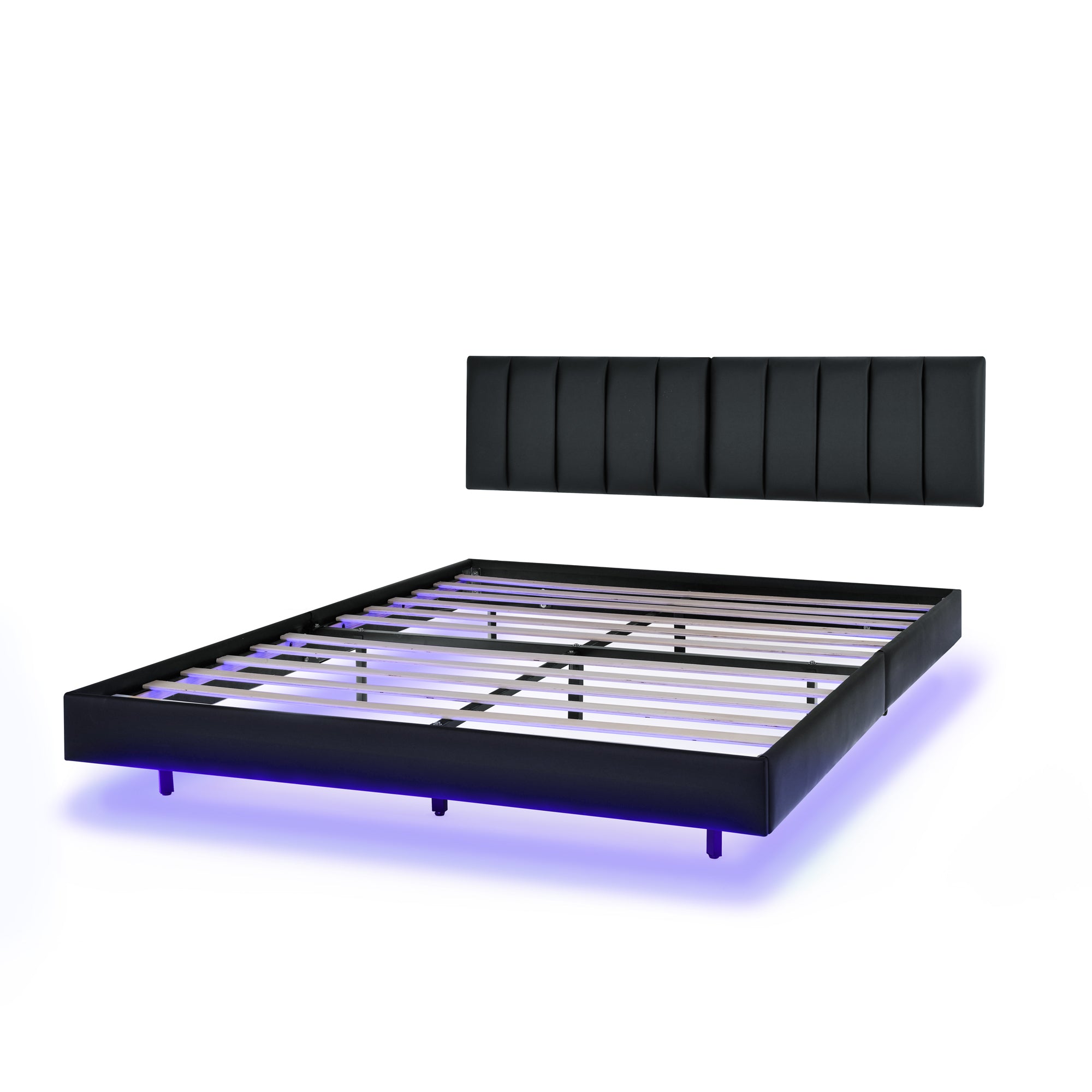 Queen Floating Bed Frame with LED Lights and Wall Mounted Headboard Modern Low Profile Led Platform Bed Frame Queen Size Faux Leather Upholstered Platform Bed Frame,No Box Spring Needed,Black Queen Floating Bed Frame with LED Lights and Wall Mounted Headboard Modern Low Profile Led Platform Bed Frame Queen Size Faux Leather Upholstered Platform Bed Frame,No Box Spring Needed,Black