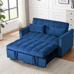 3-in-1 Sleeper Sofa Bed with Velvet, Pillows & Storage – Blue