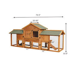 79.5" Extra-Large Bunny Cage, Waterproof Habitat with Tray & 2 Runs
