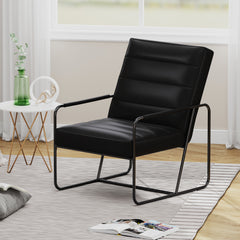 Modern Metal Framed Armchair with Black Technical Leather, Stylish & Comfortable Indoor Lounge Accent Chair for Living Room, Office,Bedroom