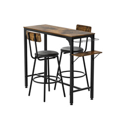 Wood Top Metal Base side table Industrial Bar Table with two chair--Adjustable table base Bistro Whiskey Pub Table,47.44"W x 15.75"D x 35.43"H
