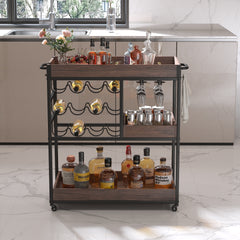 3-Tier Rolling Serving Cart with Lockable Wheels, Wine & Beverage Trolley with Trays