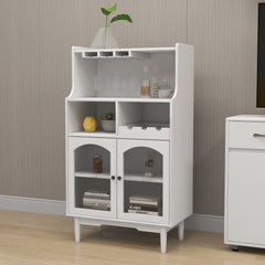 Living room White wine cabinet with removable wine rack and wine glass rack, a glass door cabinet