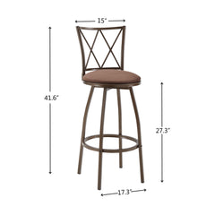 Set of 2 Industrial Bar Stools with Footrest, Brown