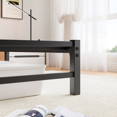 Queen Metal Bed Frame with Wooden Headboard, RGB Lights & Charger