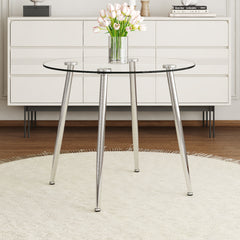 Elegant Round Glass Top Dining Table with Silver Metal Legs - Perfect for Your Dining Room