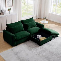 Sectional Sofa Comfy Corduroy Couch for Living Room with Pillows and Round Armrests, Modern Corduroy Sofa Sleeper Deep Couches with Storage Ottoman (Green, 2-Seat)