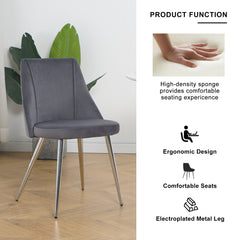 Modern Grey Velvet Dining Chairs with Chrome Legs (Set of 4)