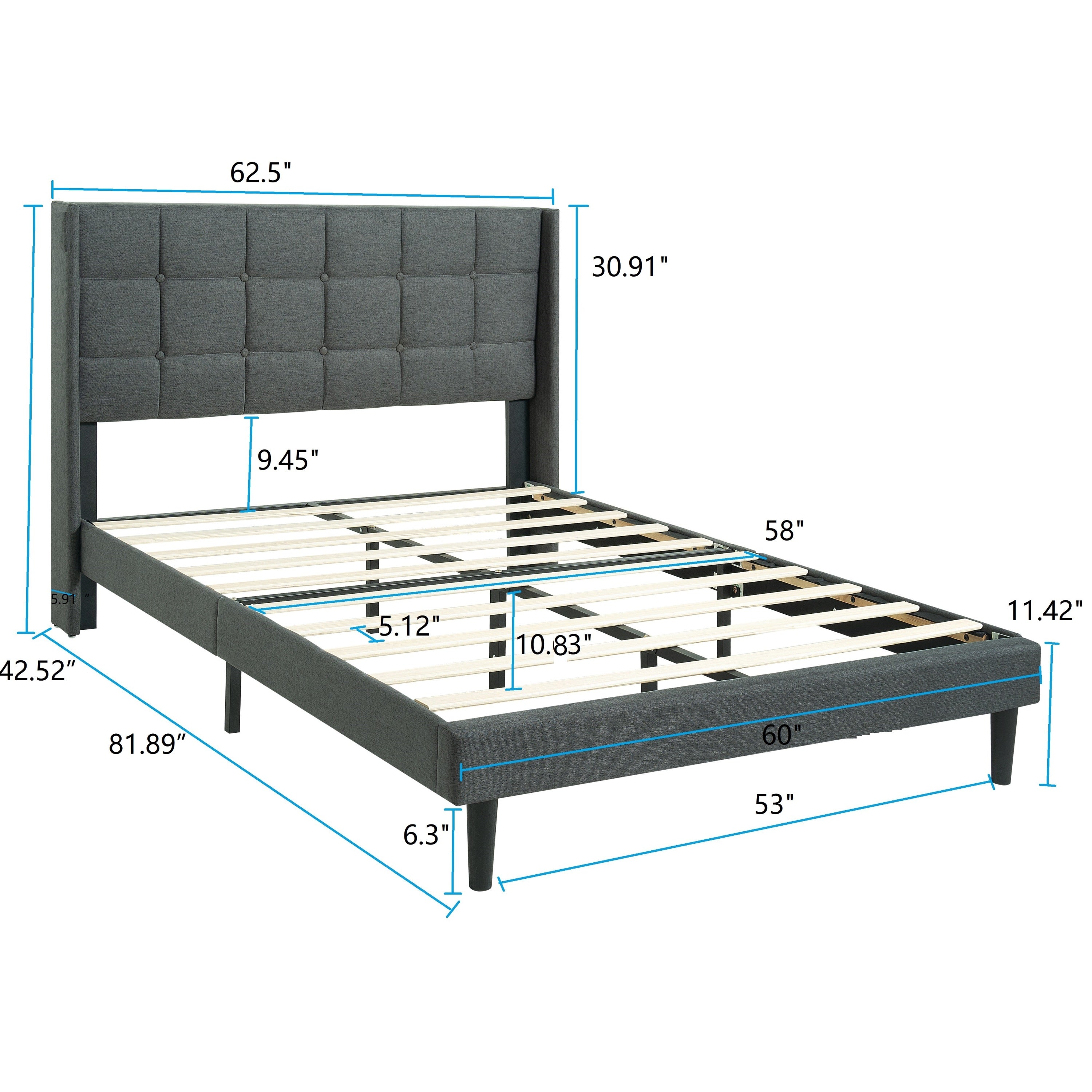 Queen Size Upholstered Platform Bed Frame with Modern Button Tufted Linen Fabric Headboard, No Box Spring Needed, Wood Slat Support, Easy Assembly, Drak Grey Queen Size Upholstered Platform Bed Frame with Modern Button Tufted Linen Fabric Headboard, No Box Spring Needed, Wood Slat Support, Easy Assembly, Drak Grey