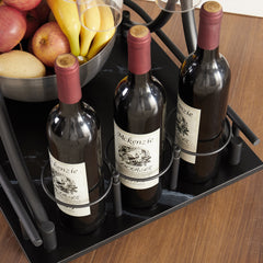 2-Tier Rolling Bar Cart with Wine Rack & Glass Holder, Black