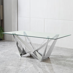 78" Clear Glass Dining Table with Polished Steel Base