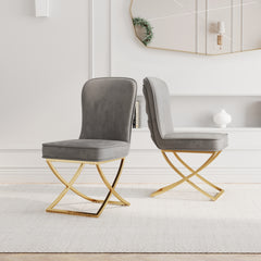 Dining Chair Set of 2, grey velvet Backrest and golden Metal legs.For Modern Kitchen Dining Room Chair for Kitchen Living Modern decorative Leisure chairs Office chairs