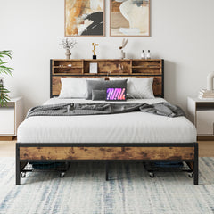 Queen Bed Frame with Storage Headboard & 4 Drawers