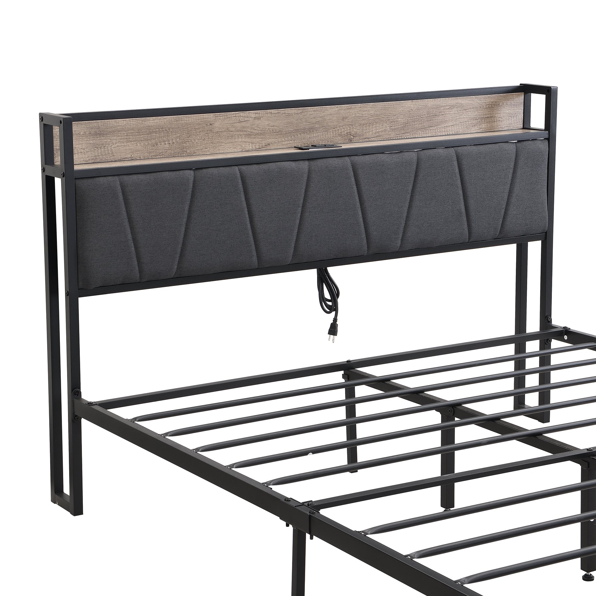 Queen Size  Metal Platform Bed Frame with upholstery storage function Headboard   and USB LINER  and Footboard with drawers , No Box Spring Needed, Large Under Bed Storage, Easy Assemble Queen Size  Metal Platform Bed Frame with upholstery storage function Headboard   and USB LINER  and Footboard with drawers , No Box Spring Needed, Large Under Bed Storage, Easy Assemble