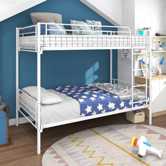 Twin-Over-Twin Metal Bunk Bed with Ladder & Space-Saving Design - White